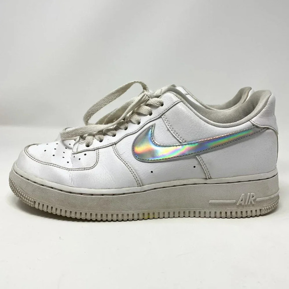 Nike Air Force 1 Low White Iridescent Swoosh Swoop Sneaker Shoe Size  8.5 - Picture 4 of 8